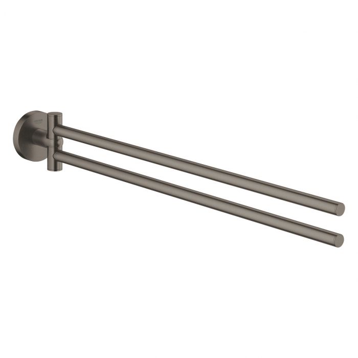 Wieszak na ręcznik dwuramienny obrotowy GROHE Essentials ukryte mocowanie brushed hard graphite w komplecie wkręty z kołkami | 40371AL1