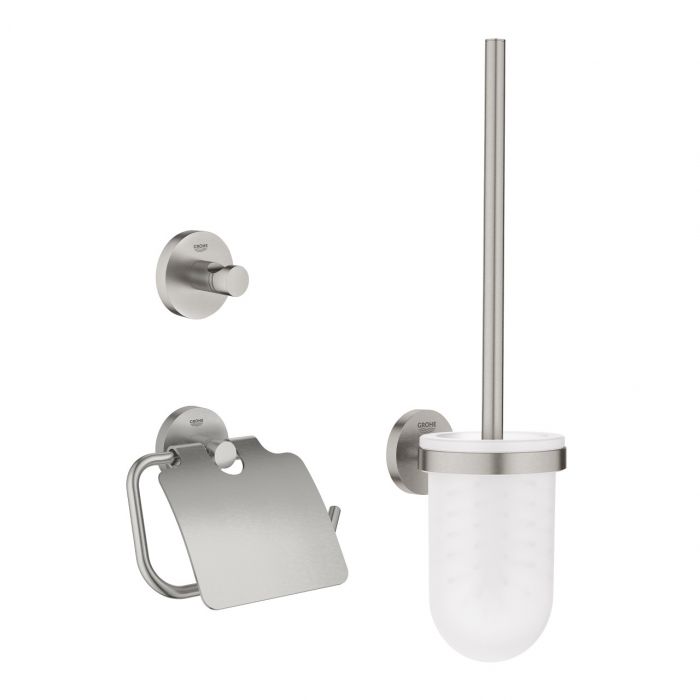 Zestaw akcesoriów GROHE Essentials 3w1 stal nierdzewna zawiera: uchwyt na papier, haczyk na ręcznik i szczotkę toaletową | 40407DC1