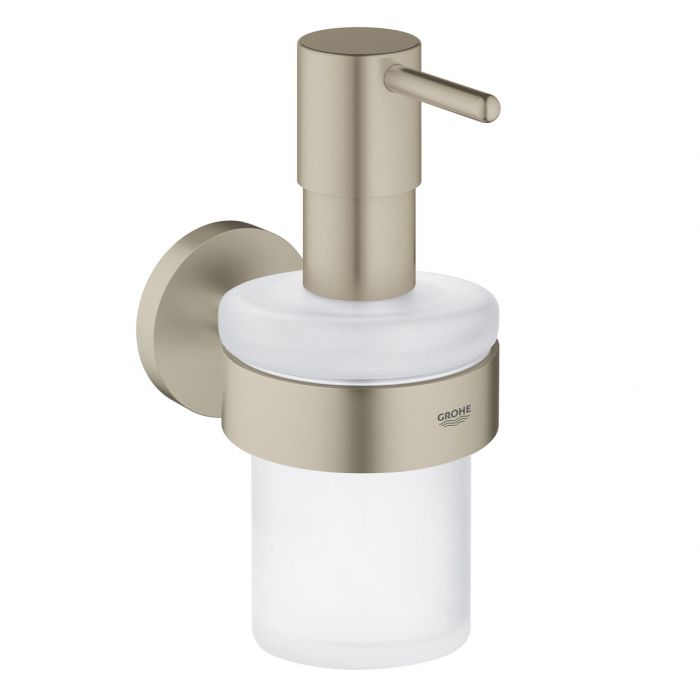 Dozownik mydła GROHE Essentials Cube z uchwytem brushed nickel w komplecie: uchwyt (40369001), dozownik (40394001) | 40448EN1