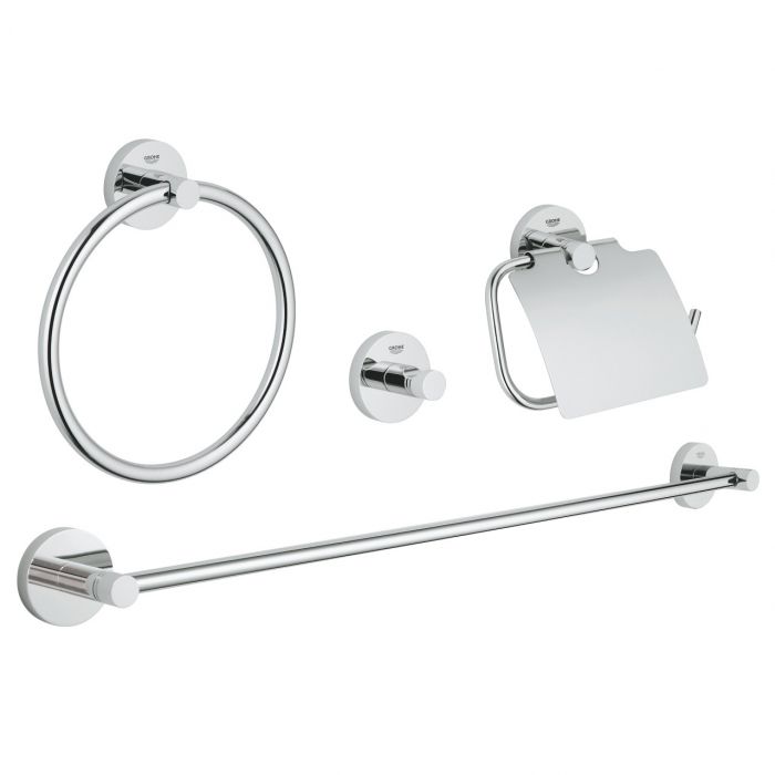 Zestaw akcesoriów GROHE Essentials 3w1 chrom zawiera: wieszak na ręcznik (40 365 001), wieszak (40364001), uchwyt na papier toaletowy (40367001), wieszak na ręcznik 600mm (40366001) | 40776001