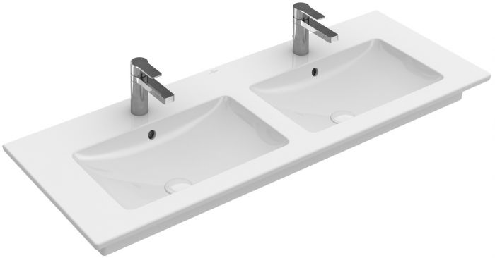 Umywalka ceramiczna VILLEROY & BOCH Venticello meblowa podwójna ścienna prostokątny bez otworu z przelewem 1300 x 500 mm weiss alpin | 4111DJ01