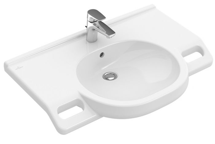Umywalka ceramiczna VILLEROY & BOCH O.novo Vita ścienna owalny z otworem z przelewem 800 x 550 x 190 mm weiss alpin z powłoką AntiBac CeramicPlus | 412080T2