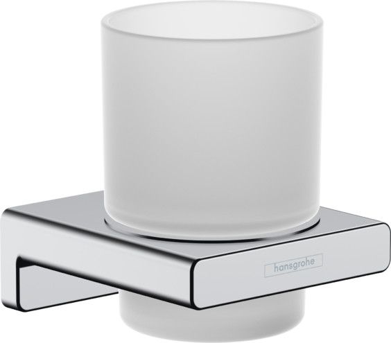 Kubek ścienny HANSGROHE AddStoris mocowanie kryte, element mocujący z metalu na szczoteczki do zębów szkło matowe 68 x 62 mm, średnica otworu: 6 mm chrom z materiałem montażowym | 41749000