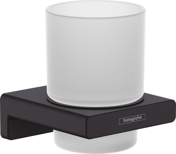 Kubek ścienny HANSGROHE AddStoris na szczoteczki do zębów szkło matowe 68 x 62 mm czarny chrom szczotkowany z materiałem montażowym | 41749340