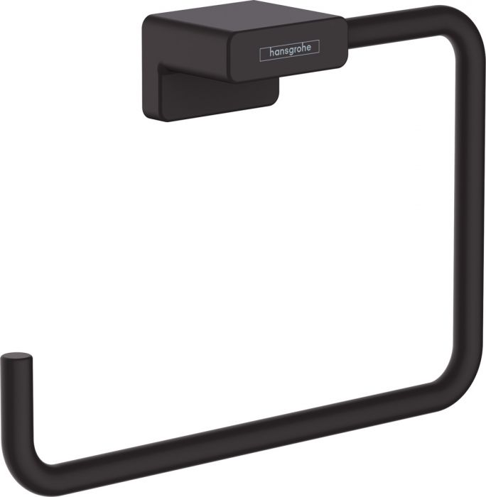 Wieszak na ręcznik typu Ring, ścienny, obrotowy HANSGROHE AddStoris kryte mocowanie metalowy 189 x 120 x 40 mm czarny mat z materiałem montażowym | 41754670