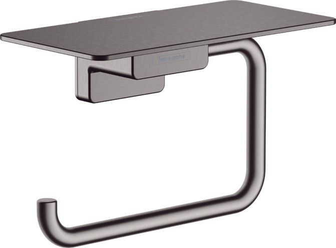 Uchwyt na papier toaletowy z półką, ścienny HANSGROHE AddStoris kryte mocowanie metalowy 150 x 80 mm, rozstaw otworów: 26 mm czarny chrom szczotkowany z materiałem montażowym | 41772340