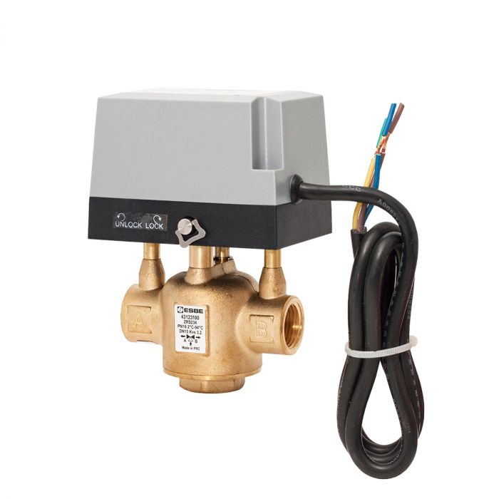 Zawór strefowy ZRS234 DN 15 1/2" GW z napędem elektrycznym i sprężyną zwrotną 1.5 bar Kvs 3.2