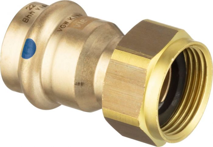 Dwuzłączka przyłączeniowa przyłącze zaprasowywane z SC-Contur, labs-frei (odtłuszczone) z brązu uszczelnienie płaskie GW 18 mm x 3/4" Sanpress LF 2263LF