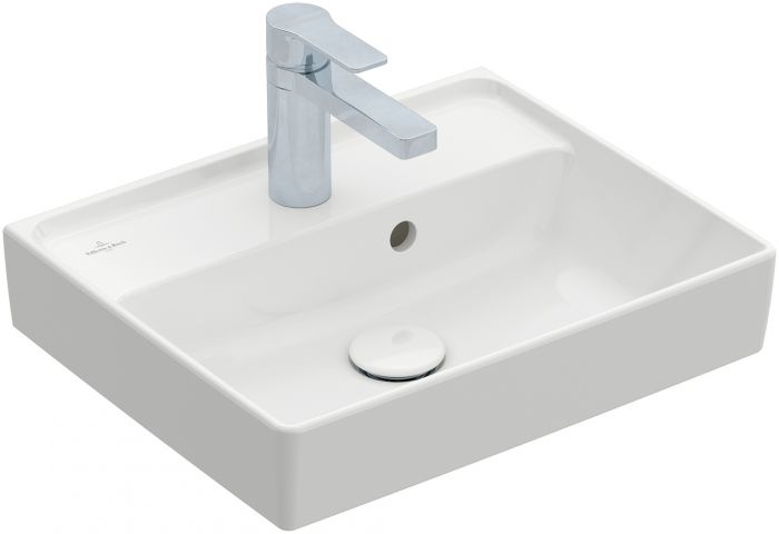 Collaro umywalka ceramiczna meblowa mała prostokątny z otworem z przelewem 450 x 370 mm weiss alpin z powłoką CeramicPlus