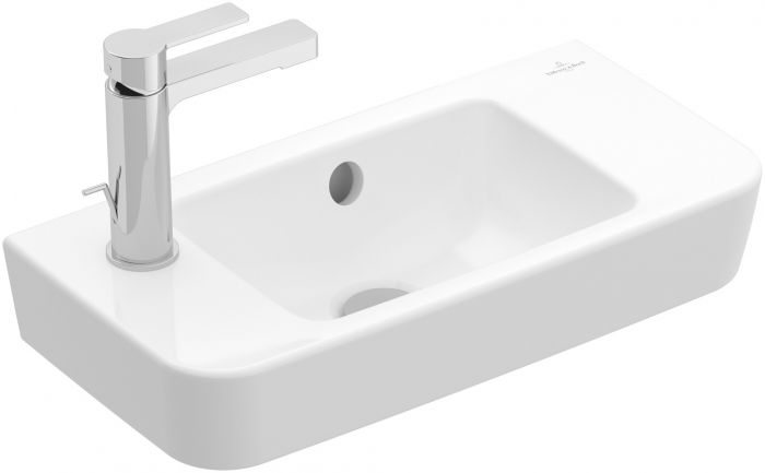 O.novo umywalka ceramika sanitarna ścienna mała prostokątny z otworem z przelewem 500 x 250 x 145 mm weiss alpin z powłoką CeramicPlus