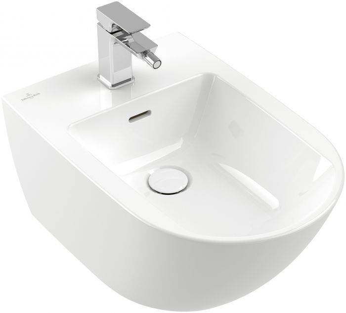 Subway 3.0 bidet podwieszany z otworem z przelewem 37.5 x 56 x 27 cm stone white z powłoką CeramicPlus w komplecie 1x zestaw mocujący, 1x zamykany zawór odpływowy z ceramiczną pokrywą zaworu