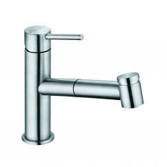 Bateria kuchenna stojąca KLUDI STEEL 1-uchwytowa 1-otworowa mosiężna stal szlachetna szczotkowana z wyciąganą, obrotową wylewką  | 44851F860