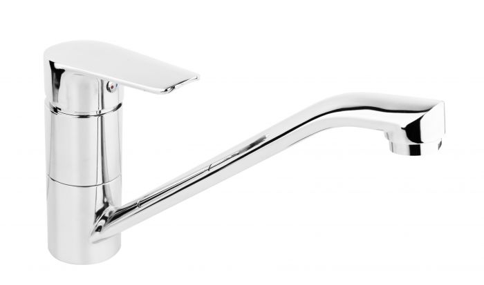 GERMAN bateria zlewozmywakowa stojąca, jednootworowa, jednouchwytowa zasięg wylewki 220 mm chrom z obrotową wylewką, z napowietrzaczem z zestawem montażowym