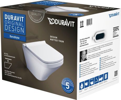 Zestaw WC DURAVIT DuraStyle wiszący Compact Duravit Rimless w komplecie: miska wisząca (257109), deska (006379) 38.6 x 51 cm biały alpin | 45710900A1
