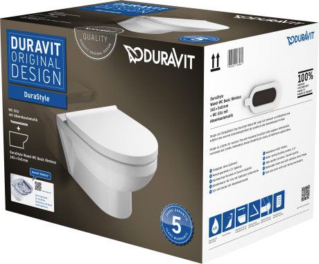 Zestaw WC DURAVIT DuraStyle Basic zawiera: miska wisząca Rimless, deska sedesowa biały alpin | 45620900A1
