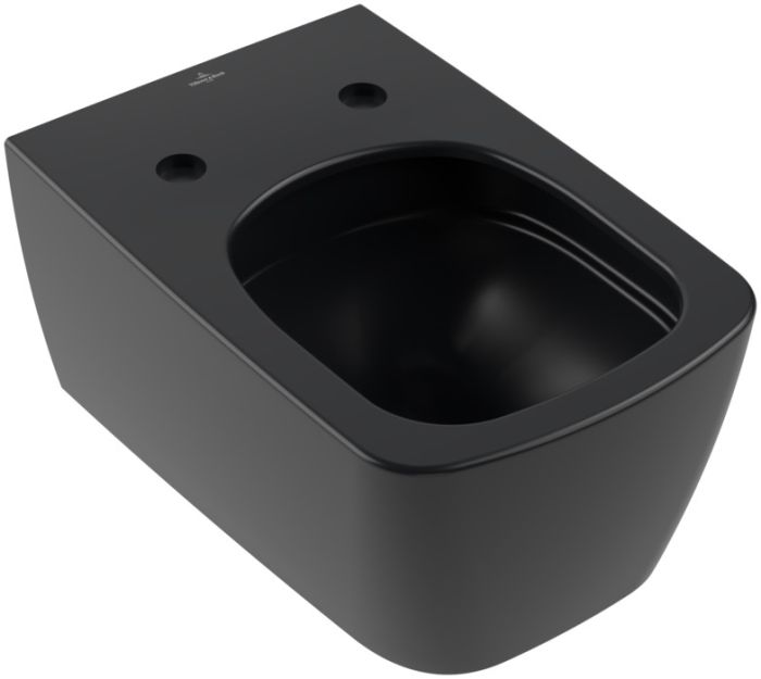 Miska WC wisząca z powłoką CeramicPlus VILLEROY & BOCH Subway 3.0  bez kołnierza wirowa TwistFlush 37 x 56 cm pure black  | 4610T0R7