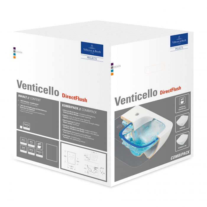 Venticello combi-pack podwieszany weiss alpin zawiera: miskę ustępową lejową DirectFlush (odpływ poziomy) i deskę sedesowa SlimSeat Line z zawiasami QuickRelease i SoftClosing #8