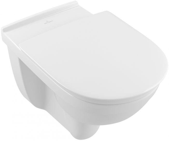 O.novo Vita miska WC ceramiczna lejowa, bez kołnierza wewnętrznego, podwieszana odpływ poziomy 59.5 x 36 cm weiss alpin z powłoką CeramicPlus