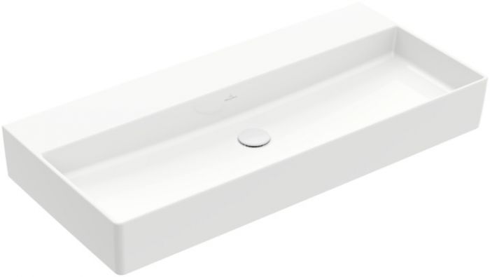 Umywalka TitanCeram VILLEROY & BOCH Memento 2.0 ścienna prostokątny bez otworu bez przelewu ze szlifowanym spodem 1000 x 470 x 135 mm weiss alpin bez powłoki w komplecie: szablon do wycięć | 4A221F01