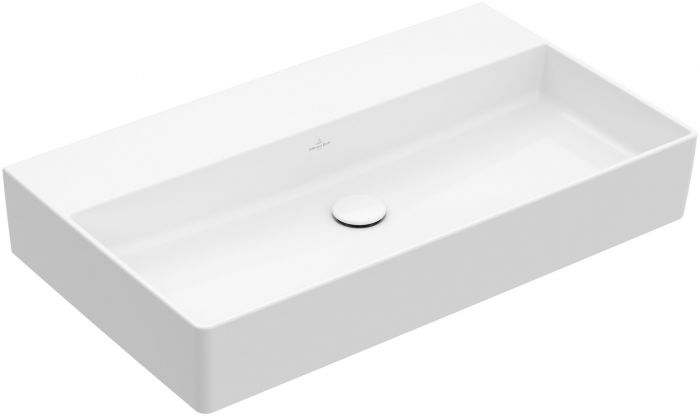 Umywalka TitanCeram VILLEROY & BOCH Memento 2.0 ścienna ścienna prostokątny bez otworu bez przelewu 800 x 470 x 135 mm weiss alpin bez powłoki z szablonem do wycięcia otworu w blacie | 4A228F01