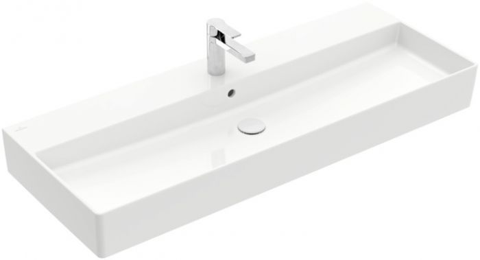 Umywalka TitanCeram VILLEROY & BOCH Memento 2.0 ścienna prostokątny z otworem z przelewem 1200 x 470 x 150 mm weiss alpin z szablonem do wycięcia otworu w blacie  | 4A22C501