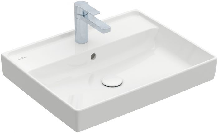 Collaro umywalka TitanCeram ścienna prostokątny z otworem z przelewem 600 x 470 mm weiss alpin z powłoką CeramicPlus