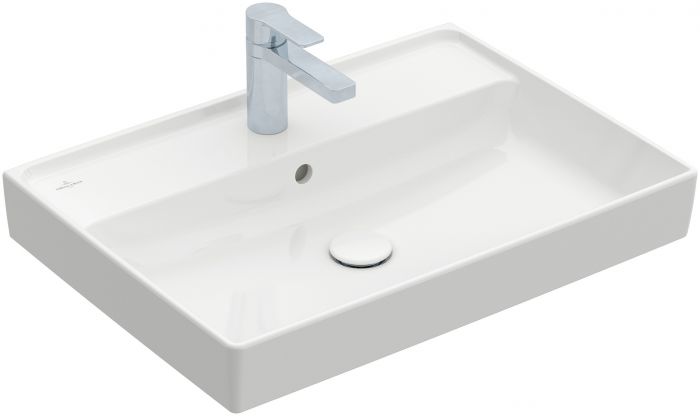 Umywalka TitanCeram VILLEROY & BOCH Collaro montaż ścienny nablatowa prostokątny z otworem z przelewem 650 x 470 mm weiss alpin z powłoką CeramicPlus | 4A3365R1