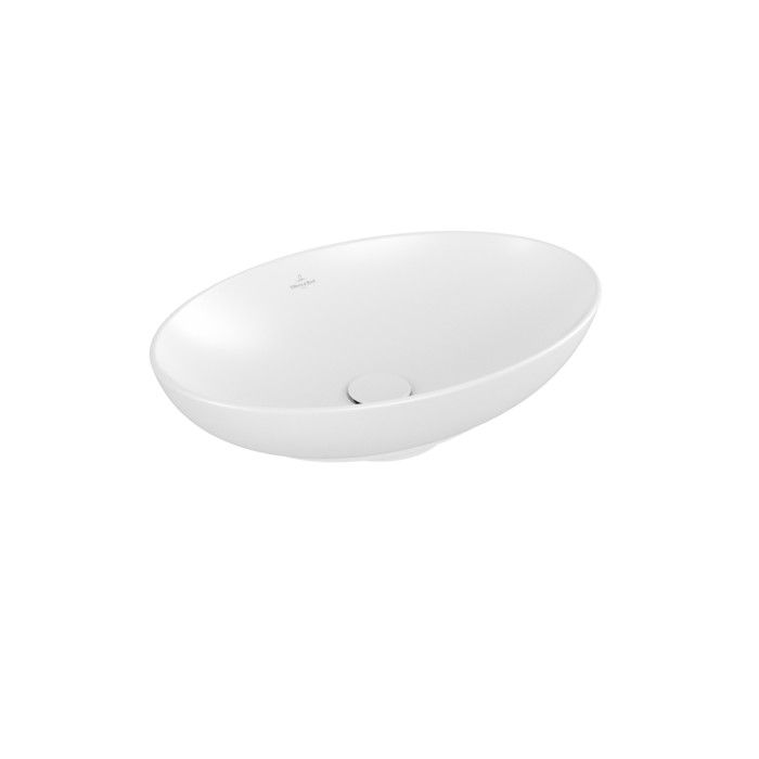 Umywalka TitanCeram VILLEROY & BOCH Loop & Friends nablatowa owalny bez otworu z przelewem 560 x 380 x 120 mm stone white z powłoką CeramicPlus | 4A4700RW