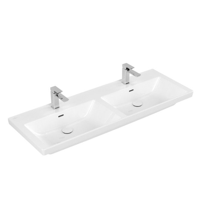 Umywalka TitanCeram VILLEROY & BOCH Subway 3.0 meblowa podwójna prostokątny 2-otworowa z przelewem 1300 x 470 x 165 mm weiss alpin z powłoką CeramicPlus | 4A71D5R1