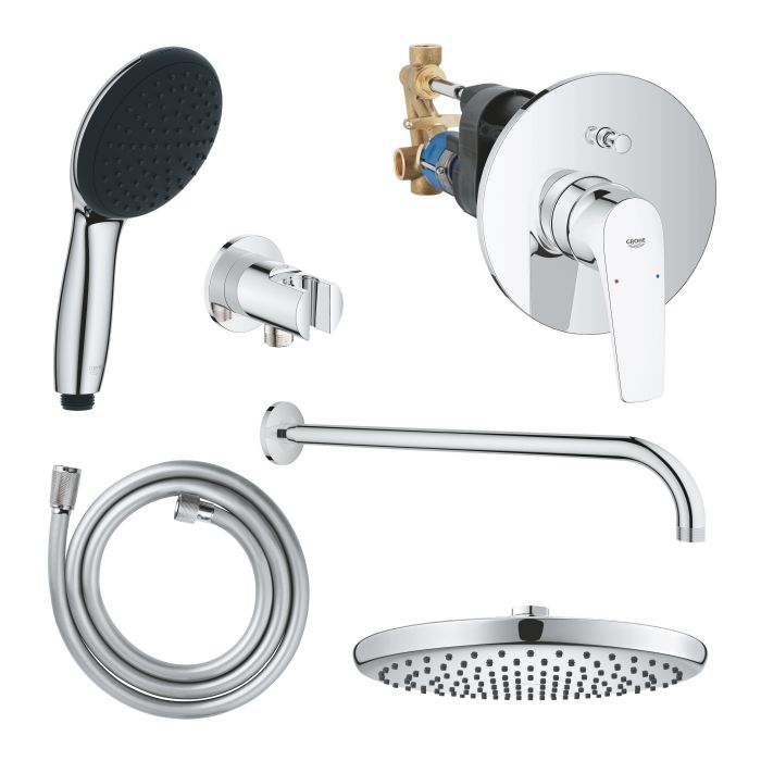 Zestaw podtynkowy GROHE chrom z baterią prysznicową i z zestawem prysznicowym w skład zestawu: deszczownica, słuchawka, wąż oraz uchwyt  | Zestaw 4