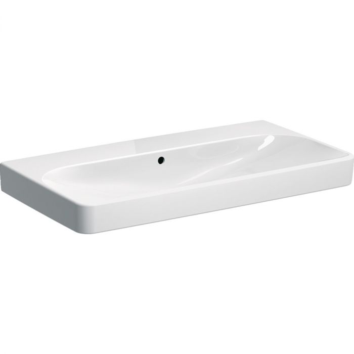 Umywalka ceramiczna GEBERIT SMYLE SQUARE możliwość osadzenia w blacie prostokątny bez otworu z przelewem 900 x 480 x 165 mm biała | 500250011