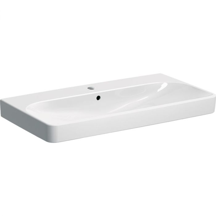 Umywalka ceramiczna GEBERIT SMYLE SQUARE możliwość osadzenia w blacie prostokątny z otworem z przelewem 900 x 480 x 165 mm biała | 500251011
