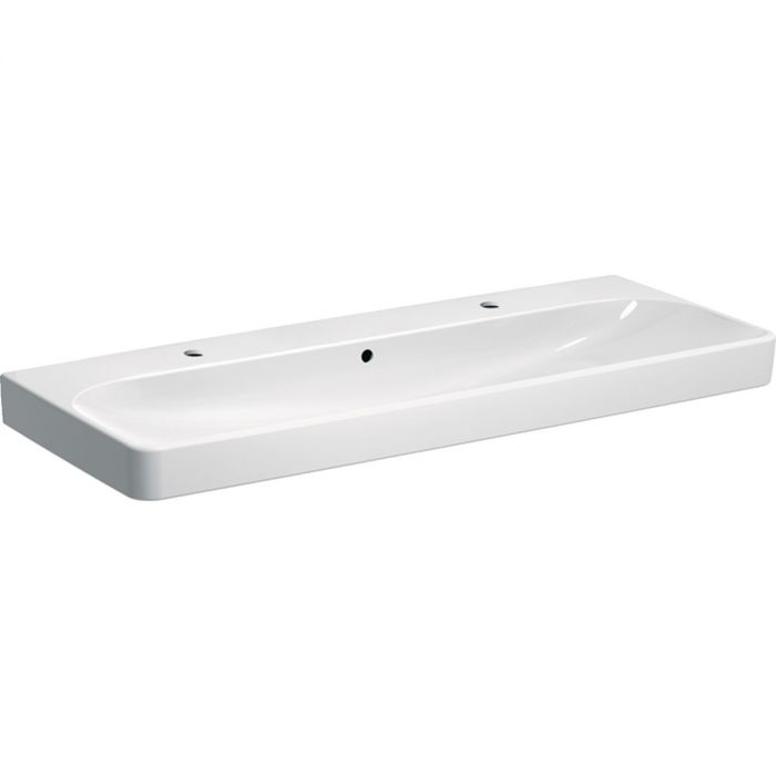 Umywalka ceramiczna GEBERIT SMYLE SQUARE możliwość osadzenia w blacie prostokątny 2-otworowa z przelewem 1200 x 480 x 165 mm biała | 500253011