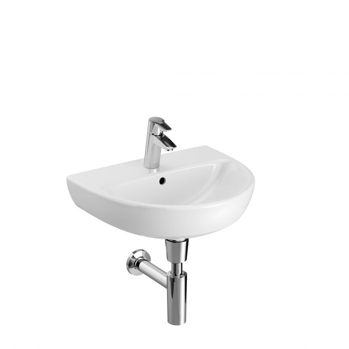 Umywalka ceramiczna GEBERIT SELNOVA kompaktowa z otworem z przelewem 500 x 410 x 180 mm biała | 500295017