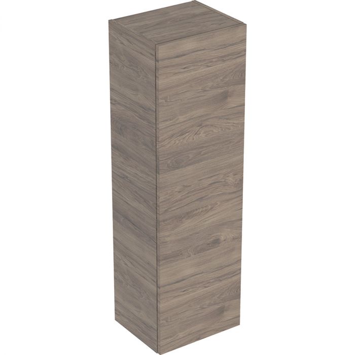 Szafka boczna wisząca, z lustrem po wewnętrznej stronie drzwi Sprasowana trójwarstwowa płyta wiórowa 360 x 299 x 1180 mm orzech włoski hickory / melamina, struktura drewna z jednymi drzwiami, z zawiasem z lewej lub prawej strony, 3 szklane półki regulowan
