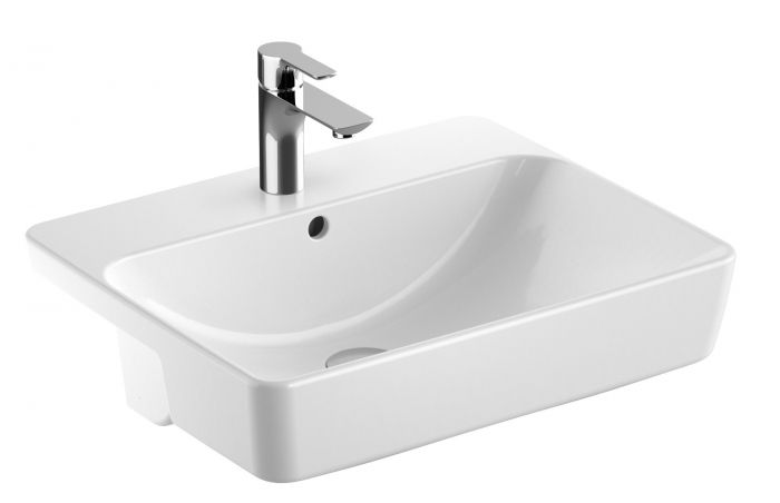 Umywalka ceramiczna GEBERIT VARIFORM częściowo wpuszczana w blat prostokątny z otworem z przelewem 550 x 450 x 185 mm biała | 500681011
