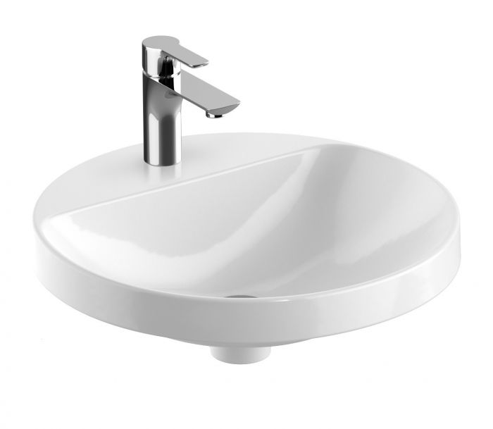 Umywalka ceramiczna GEBERIT VARIFORM wpuszczana w blat okrągły z otworem bez przelewu z półką 480 x 178 mm biała  | 500706012