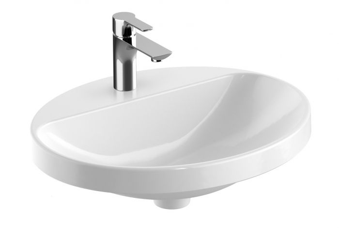 Umywalka ceramiczna GEBERIT VARIFORM wpuszczana w blat owalny z otworem bez przelewu 550 x 450 x 178 mm biała z powłoką KeraTect | 500722002