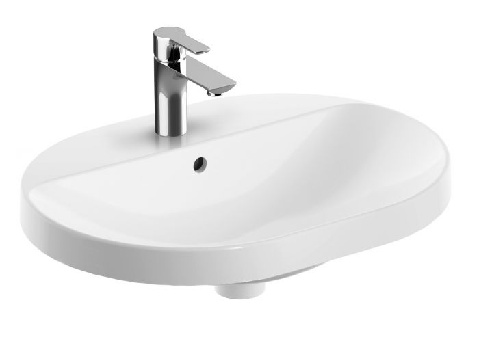 Umywalka ceramiczna GEBERIT VARIFORM wpuszczana w blat owalny z otworem z przelewem 600 x 450 x 178 mm biała z powłoką KeraTect | 500732002