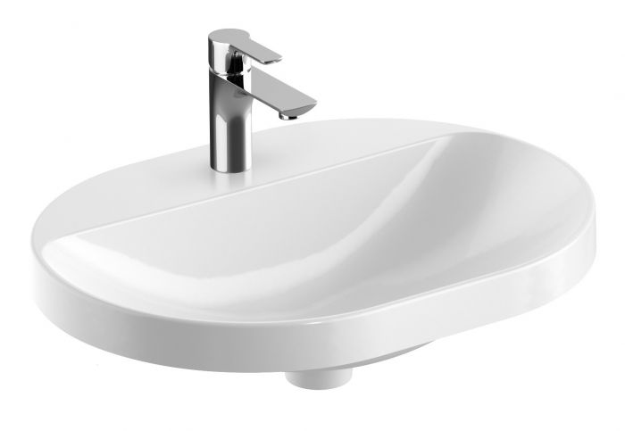 Umywalka ceramiczna GEBERIT VARIFORM wpuszczana w blat owalny z otworem bez przelewu 600 x 450 x 178 mm biała z powłoką Keratect | 500734002