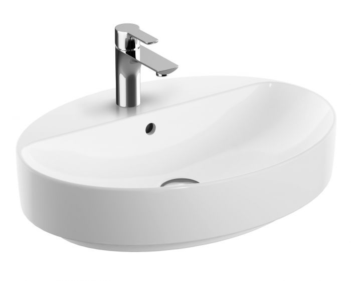 Umywalka ceramiczna GEBERIT VARIFORM stawiana na blat owalny z otworem z przelewem 600 x 450 x 158 mm biała | 500772012