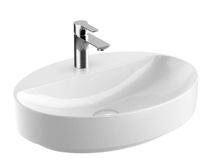 Umywalka ceramiczna GEBERIT VARIFORM stawiana na blat owalny z otworem bez przelewu 600 x 450 x 158 mm biała | 500773012