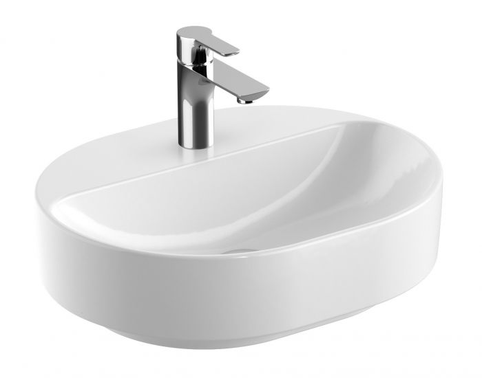 Umywalka ceramiczna GEBERIT VARIFORM stawiana na blat owalny z otworem bez przelewu 500 x 400 x 158 mm biała | 500776012