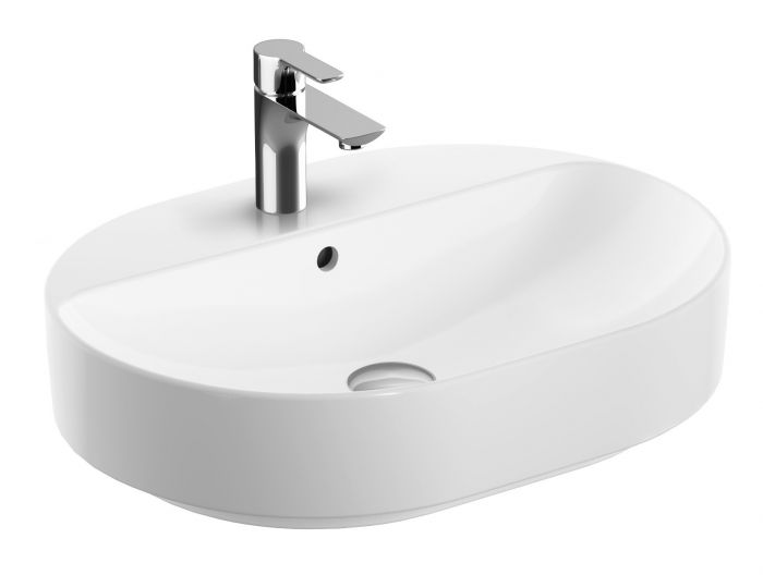 Umywalka ceramiczna GEBERIT VARIFORM stawiana na blat owalny z otworem z przelewem 600 x 450 x 158 mm biała z powłoką KeraTect | 500777002