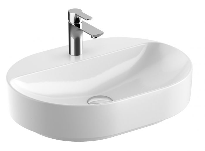 Umywalka ceramiczna GEBERIT VARIFORM stawiana na blat owalny z otworem bez przelewu 600 x 450 x 158 mm biała z powłoką KeraTect | 500778002