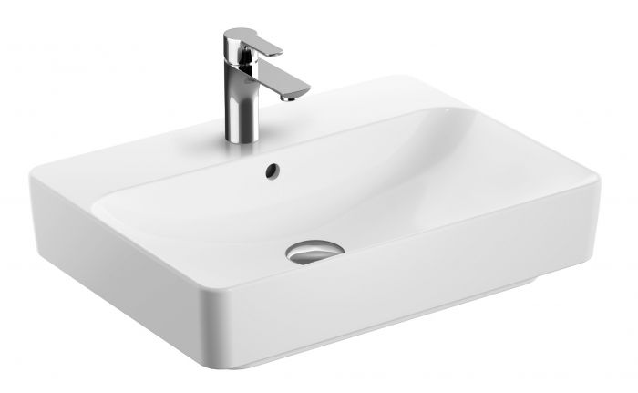 Umywalka ceramiczna GEBERIT VARIFORM stawiana na blat prostokątny z otworem z przelewem 600 x 450 x 158 mm biała | 500780012