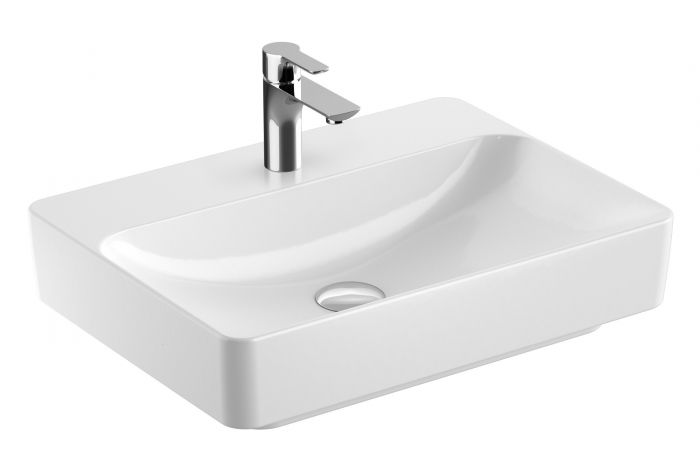 Umywalka ceramiczna GEBERIT VARIFORM stawiana na blat prostokątny z otworem bez przelewu 600 x 450 x 158 mm biała | 500781012