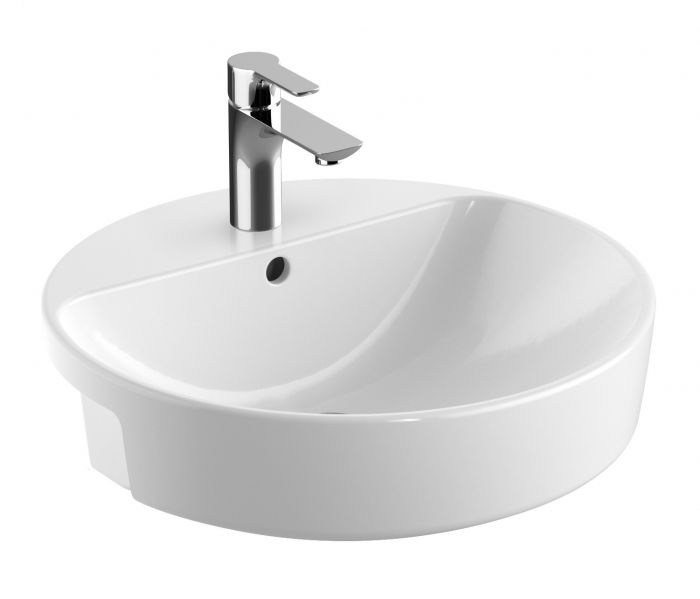 Umywalka ceramiczna GEBERIT VARIFORM częściowo wpuszczana w blat okrągły z otworem z przelewem 500 x 185 mm biała | 500782012