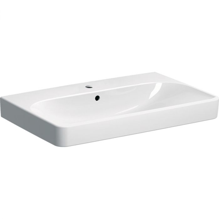 Umywalka ceramiczna KeraTect GEBERIT SMYLE SQUARE możliwość osadzenia w blacie prostokątny z otworem z przelewem 750 x 480 x 165 mm biała | 500249018