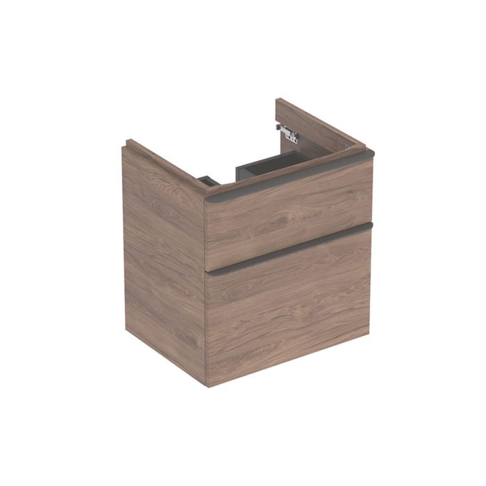 Szafka podumywalkowa do umywalek o szerokości 60 cm wisząca Sprasowana trójwarstwowa płyta wiórowa 584 x 470 x 617 mm orzech hickory z dwoma szufladami, wilgocioodporna GEBERIT SMYLE SQUARE | 500352JR1